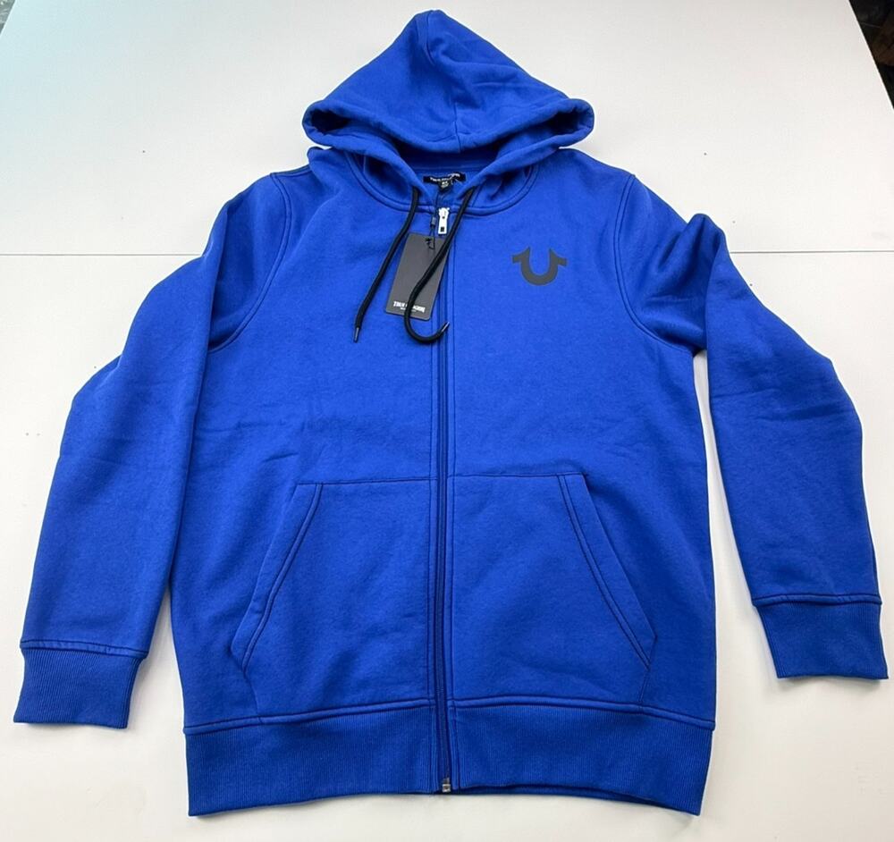 TRUE RELIGION MEN'S CONTRAST W/ BUDHA BACK DESIGN ZIP HOODIE BLUE SZ M NWT